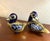 Vintage pair of duck figurines from the Tonal region of Mexico. Hand painted ceramic in a bright cobalt blue with brass...