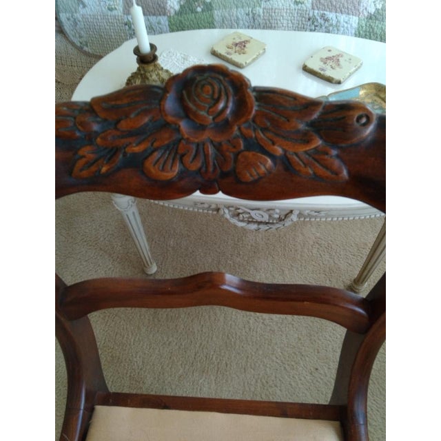 Vintage Duncan Phyfe Stlye Chair Solid Wood Frame With Rose Carving Curved Legs, one of the front legs is chip, see last...