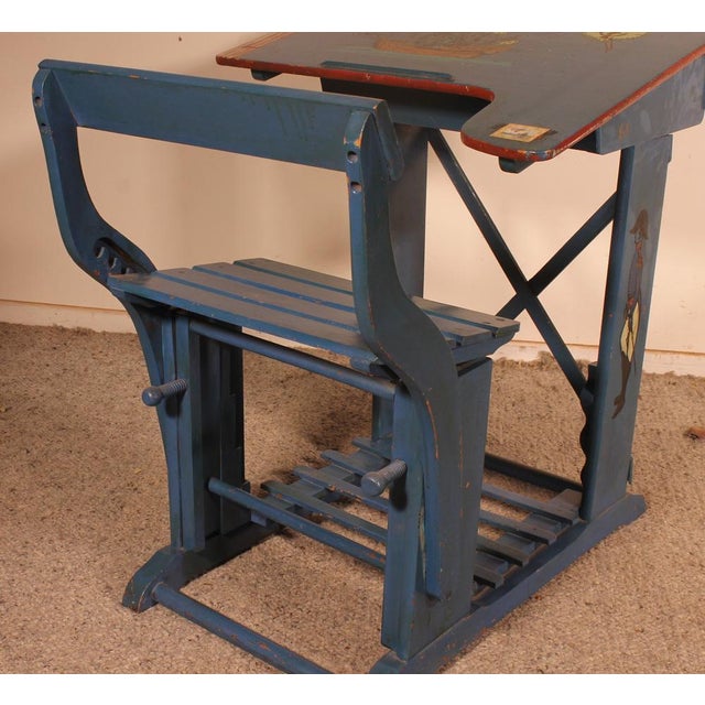 Blue & Brown Polychrome School Desk For Sale - Image 11 of 15