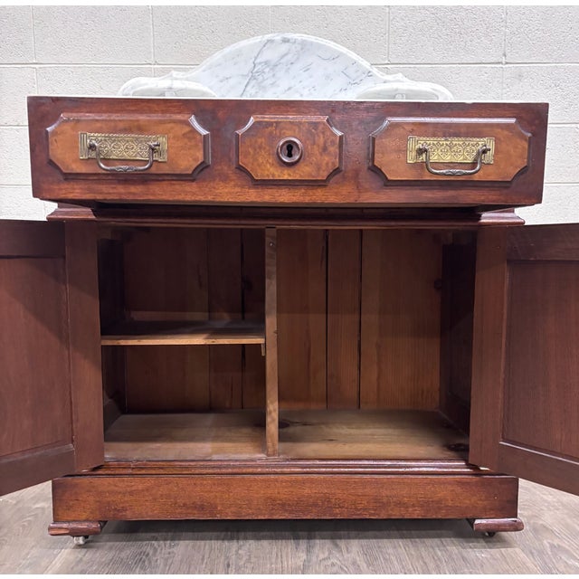 Late 19th Century Antique Late 1800s Victorian Walnut Marble Top Washstand For Sale - Image 5 of 12