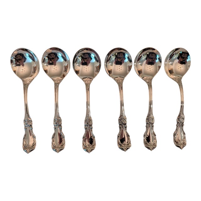 Late 20th Century Reed & Barton "Burgundy" Sterling Silver Cream Soup Spoons, Lot of 6 For Sale