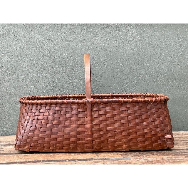 Vintage Woven Rattan Shaker Basket With Handle For Sale - Image 11 of 12