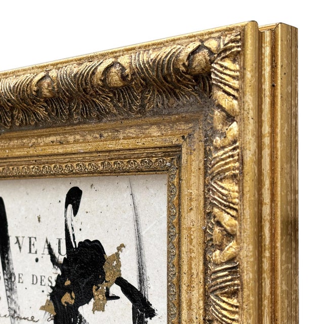 Contemporary Black and White Abstract Ink Painting in Vintage Frame For Sale In New York - Image 6 of 6