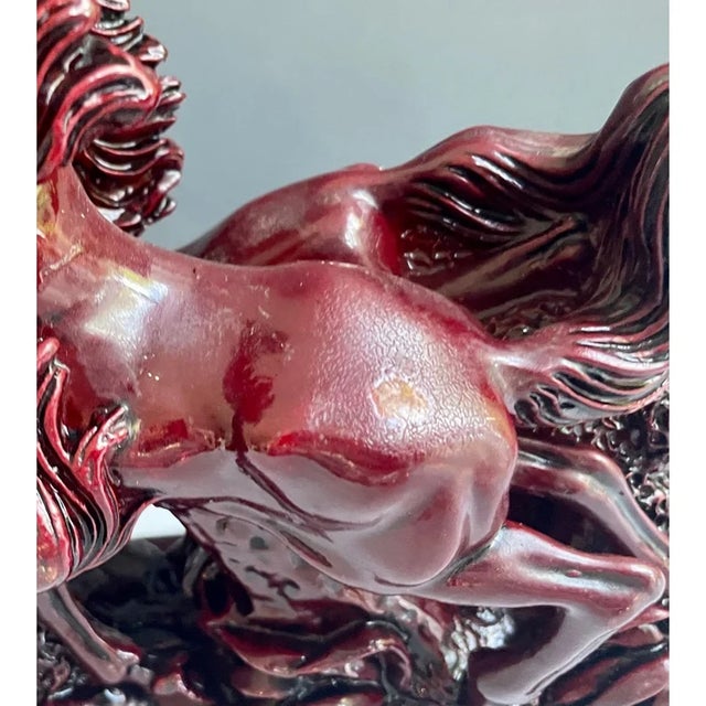 VintageRed Running Horses Sculpture, Large Chinese Lucky Stallions Sculpture, Feng Shui Decor For Sale - Image 9 of 10