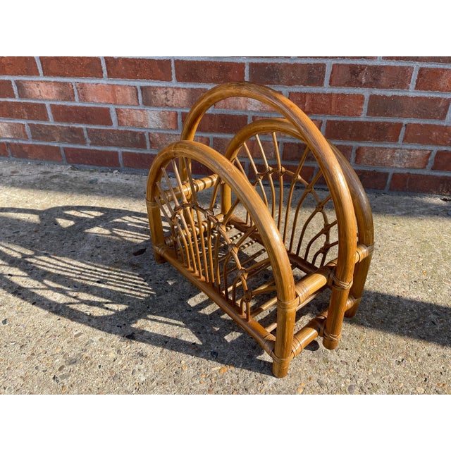1970s Mid Century Bamboo and Leather Magazine Rack For Sale - Image 5 of 12