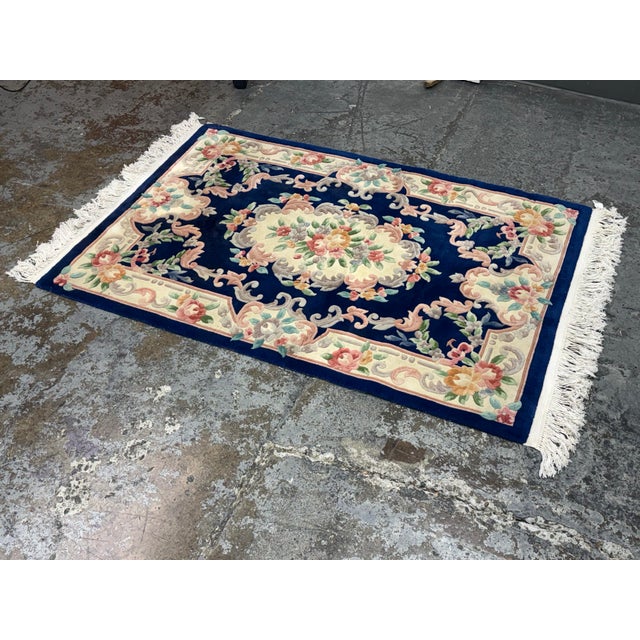 4ft × 6ft Chinese Floral Wool Area Rug, Circa 1979 For Sale - Image 4 of 12