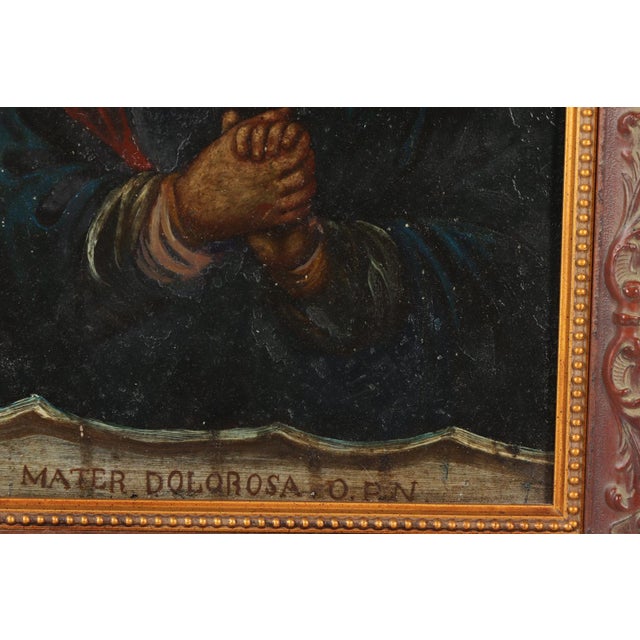 Black Mater Dolorosa, Oil on Metal With Silver Applique Resplendor and Dagger, 19th Century For Sale - Image 8 of 11