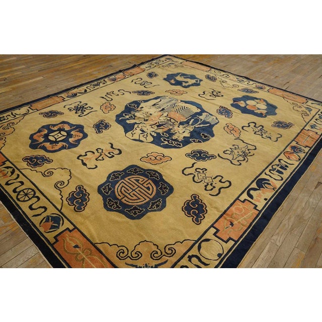Figurative 1890s Ivory Antique Scenic Animal Cloud Pictorial Chinese Scholars Peking Rug For Sale - Image 3 of 12