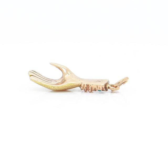 Vintage 14k Gold & Turquoise Cabochon Figural Hand Charm For Sale - Image 11 of 12
