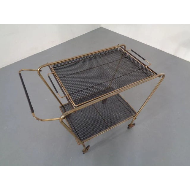 French Brass Tea Cart Attributed to Mathieu Matégot, 1950s For Sale - Image 13 of 18