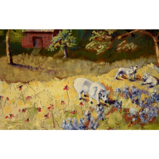 "Yellow Meadow With Sheep" Farmhouse Landscape by Richard M. Bacon For Sale In Monterey, CA - Image 6 of 7