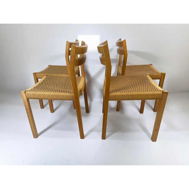 Beige Danish Model 401 Dining Chairs in Oak with Papercord Seats by J.H. Møller for J.L. Møllers, Denmark, 1970s, Set of 4 For Sale - Image 8 of 11