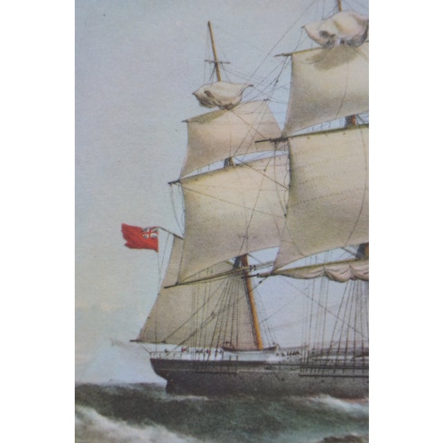 Pair Mid Century Clipper Ship Prints Windsor Castle & Swiftsure Maple Frames 12" For Sale - Image 9 of 11
