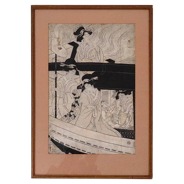 18th Century Japanese Woodcut For Sale