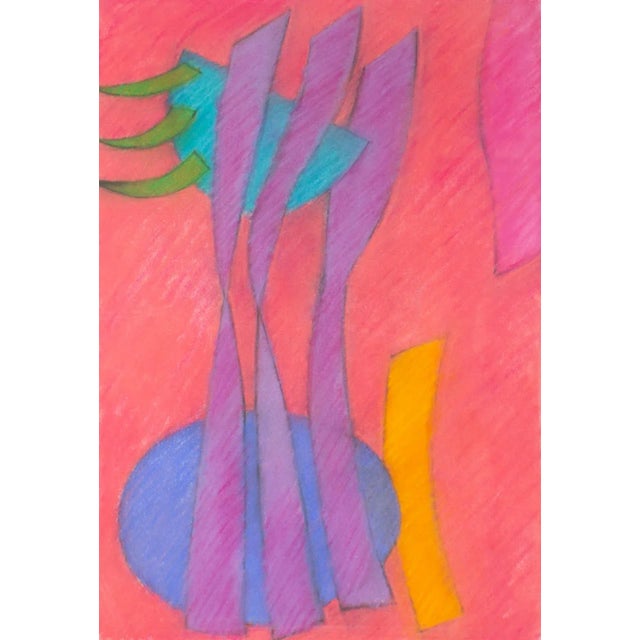 A 2000 chalk pastel drawing by the American artist Walter Stomps (1929-2020). This vibrant work features a bright pink...