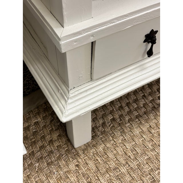 White Vintage White Painted Hutch Cabinet With Glass Doors For Sale - Image 8 of 12