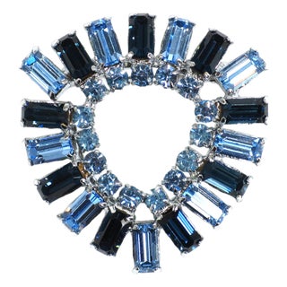 Vintage Austrian Sapphire Crystal Triangle Brooch 1950s For Sale
