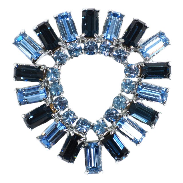 Vintage Austrian Sapphire Crystal Triangle Brooch 1950s For Sale