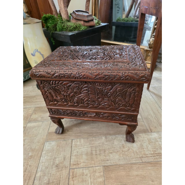 Heavily Carved Sandalwood Jewelry Chest For Sale - Image 9 of 17
