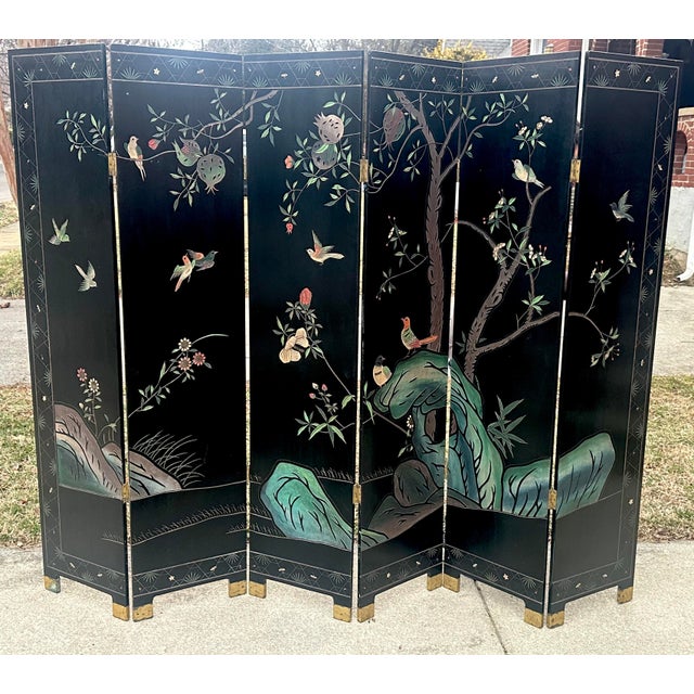 1970s Chinese Export Six Panel Coromandel Screen With Gold Leaf For Sale - Image 11 of 16