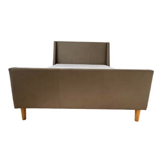 West Elm Leather Sleigh Bed in Elephant Grey For Sale