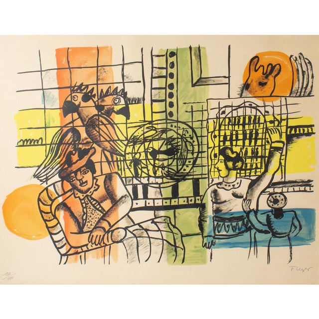 A 1959 lithograph by the French modern artist Fernand Léger (1881-1955). Titled "La Marchande d'Oiseaux (The Bird...