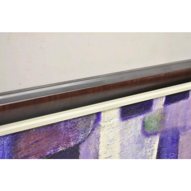 Textile Modern Abstract Blue and Purple Acrylic on Canvas Large Painting Signed Pentkoff, Framed For Sale - Image 7 of 10