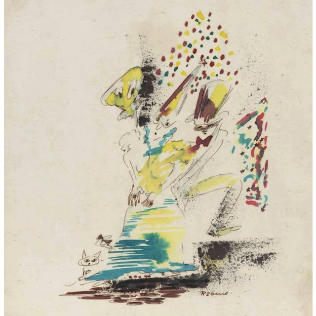 Piero Sbano, Composition, Watercolor, Mid-20th-Century, Framed For Sale - Image 4 of 4