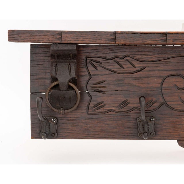American Arts and Crafts Oak Wall-Hanging Coat Rack For Sale - Image 3 of 6