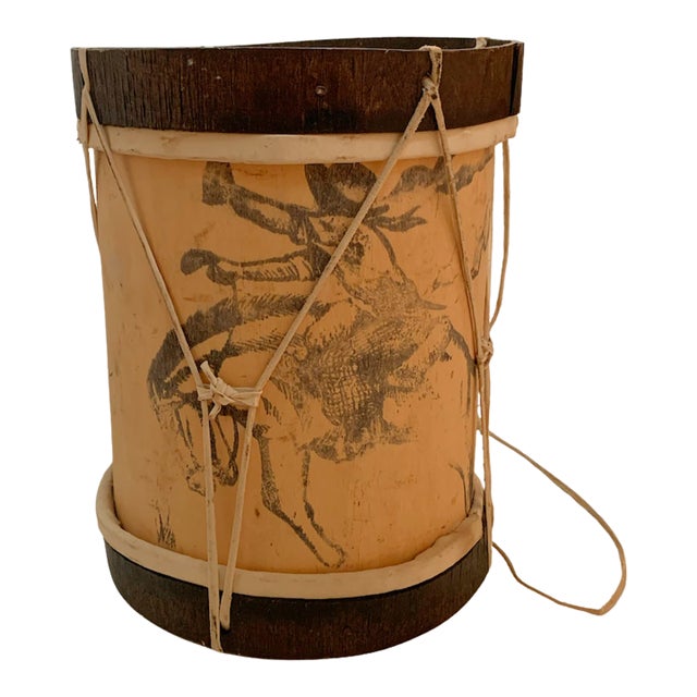 Vintage Cowboy Bronc Rider Decorative Drum For Sale