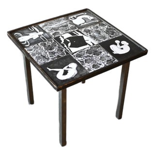 Danish Tile Art Side Table For Sale