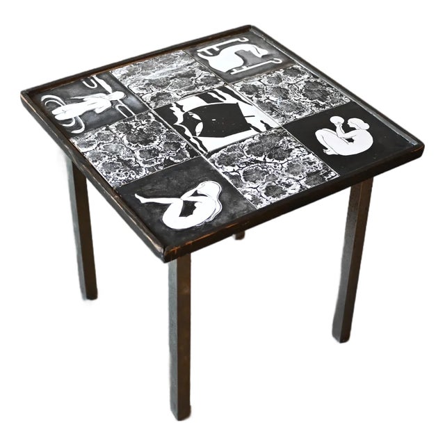 Danish Tile Art Side Table For Sale