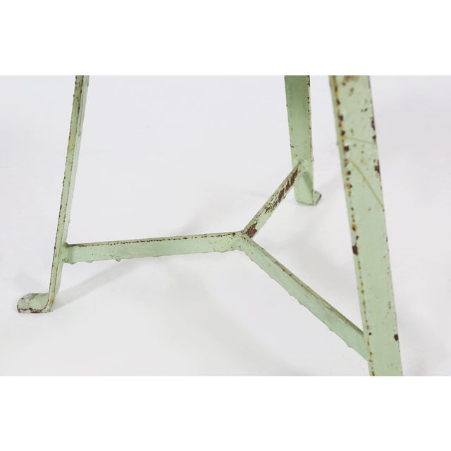 1930s Industrial Green Painted Stool with Steel Base and Wooden Top, 1930s For Sale - Image 5 of 9
