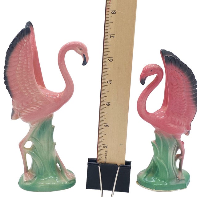 Mid 20th Century Ceramic Mid Flight Pink Flamingo Tabletop Statue Set by Leftons For Sale - Image 16 of 16