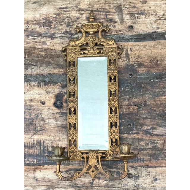 Vintage Girandole Gilt Bronze Candlestick Mirror For Sale - Image 11 of 12