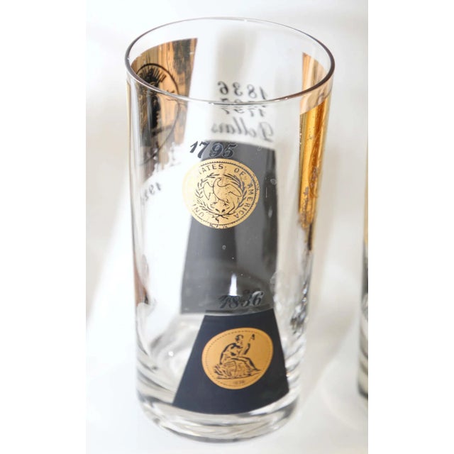 1960s Gold Printed Presidential Coin Highball Barware Glasses - Set of 6 For Sale - Image 10 of 12