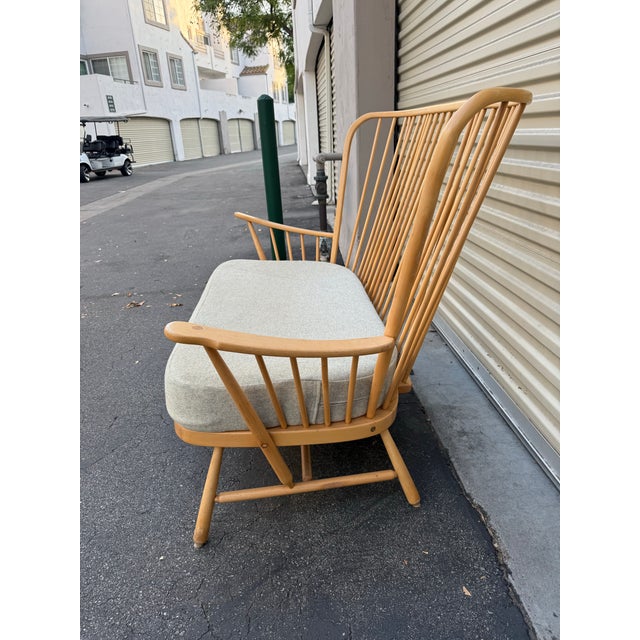 Wood Mid Century Modern English Ercol Rare Evergreen High Back Settee For Sale - Image 7 of 7