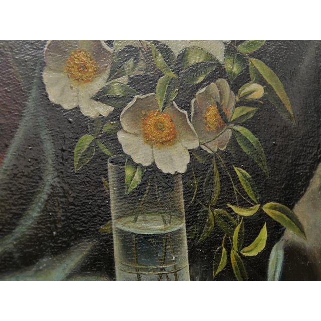 Antique Oil Painting Signed Artist's Study of Cherokee Roses in a Glass For Sale - Image 10 of 18