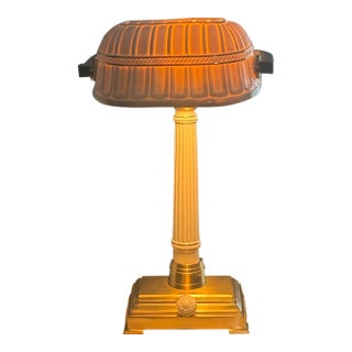 Quoizel for Lenox Mid-Century Modern Bone China and Brass Bankers Desk Lamp For Sale