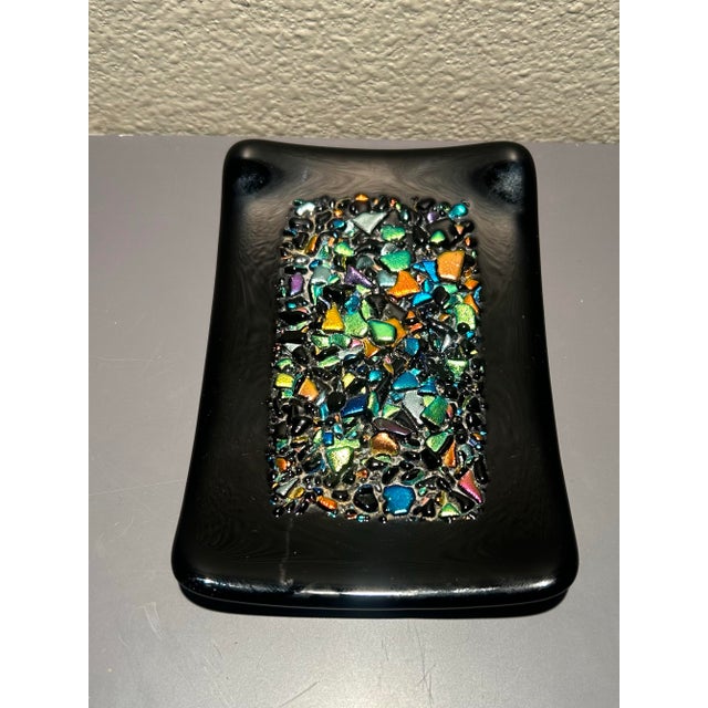 Vintage Hawaiian iridescent art glass decorative plate with a luminous, color-shifting finish. Measures approximately 4 x...