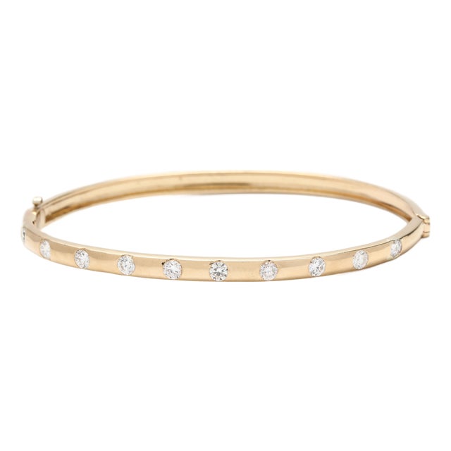 1ctw Diamond Hinged Bangle, 14k Yellow Gold, 6.5 Inches For Sale