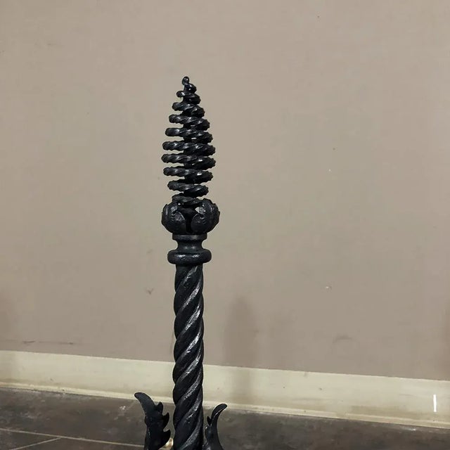 Pair 19th Century Country French Wrought Iron Andirons For Sale - Image 4 of 12