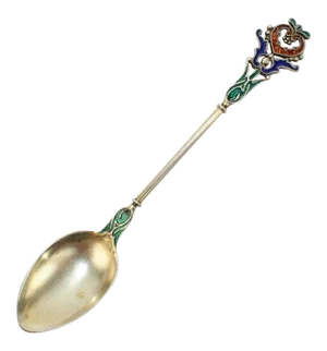 Antique Austrian Silver and Enamel Coffee or Demitasse Spoon