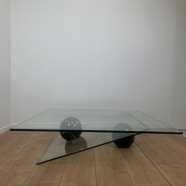 Asymmetrical Coffee Table in Glass and Marble from Roche Bobois, 1980s For Sale - Image 16 of 18