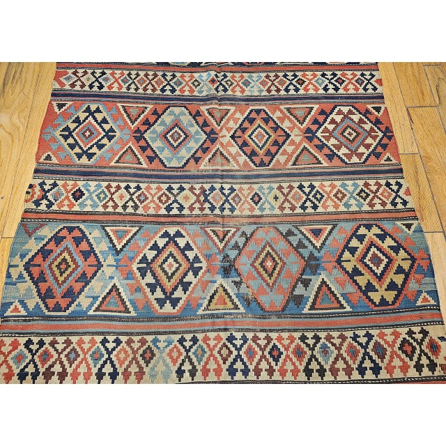Brick Red Antique Caucasian Kazak Kilim, Wool Flatweave, Geometric Design, 1890s, 5' x 10' For Sale - Image 8 of 14