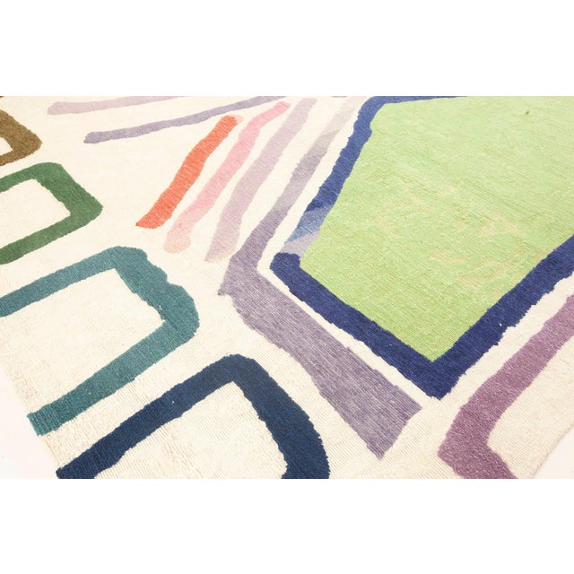 Modern Geometric Art Deco Hand-Knotted Rug by Doris Leslie Blau Size: 13'0" × 18'9" (396 × 571 cm) Color: Beige, Blue,...
