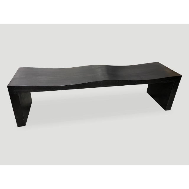 2010s Andrianna Shamaris Charred Teak Wood Wave Bench For Sale - Image 5 of 6