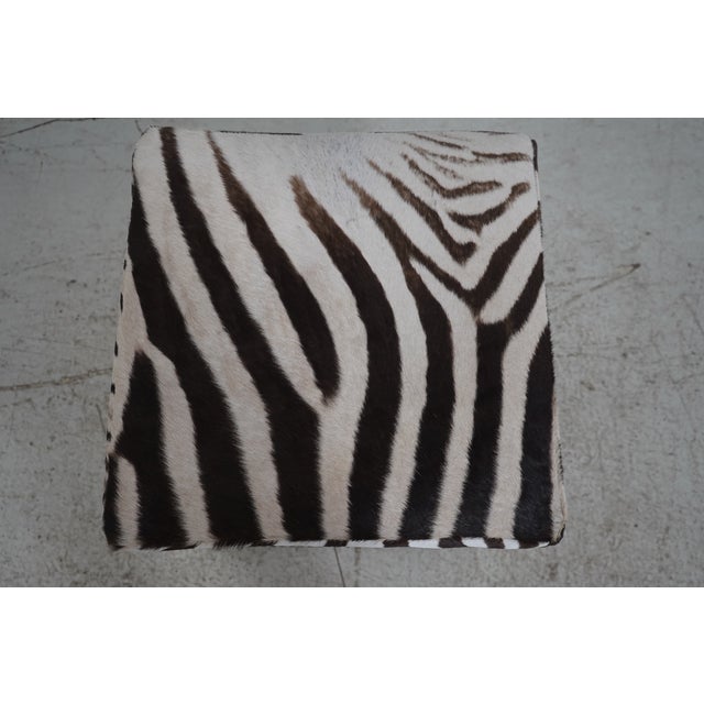 Pair Modern Design Zebra Print Hide Ottoman or Stools For Sale - Image 9 of 11
