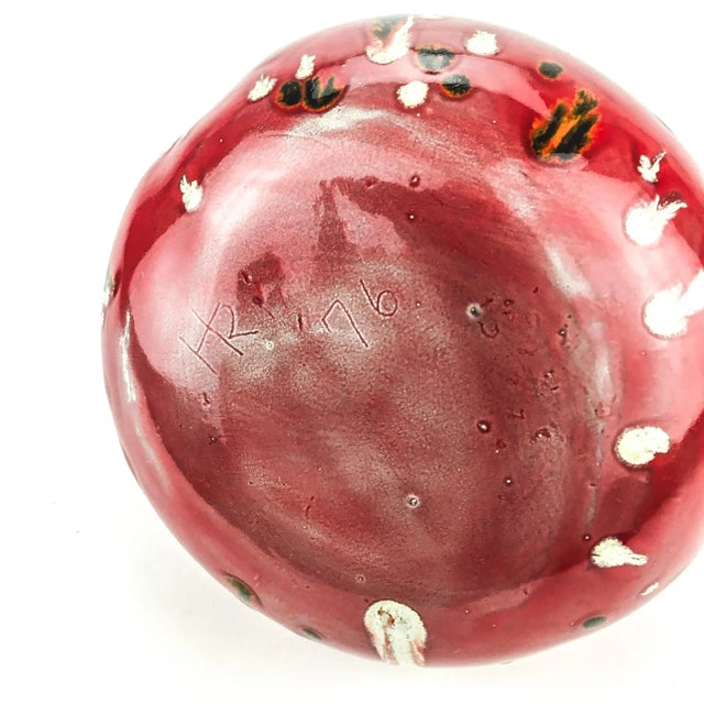 Red Artisan Ceramic Salt Cellar Drip Glazed For Sale - Image 8 of 8