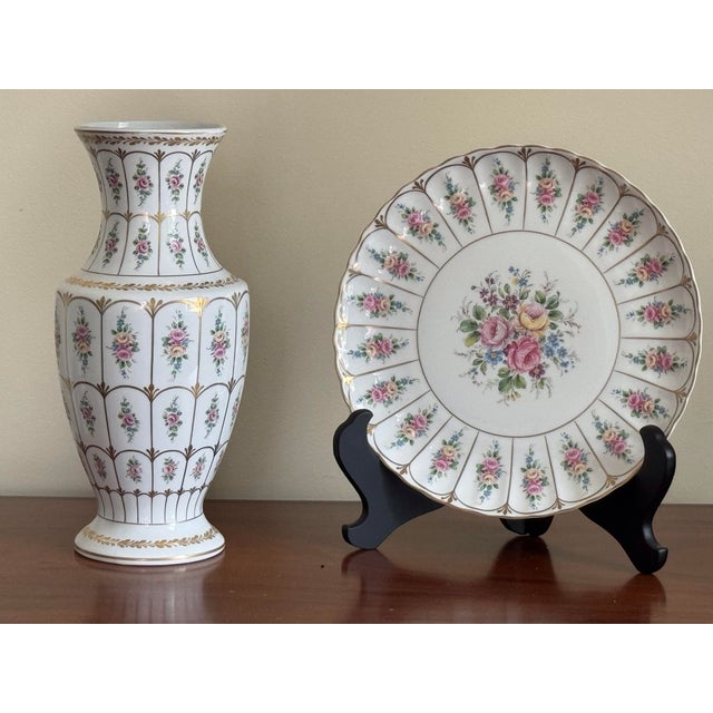 Limoges, France French Limoges Porcelain Baluster Vase & Charger, Hand-Painted Gilt Floral Set For Sale - Image 4 of 12